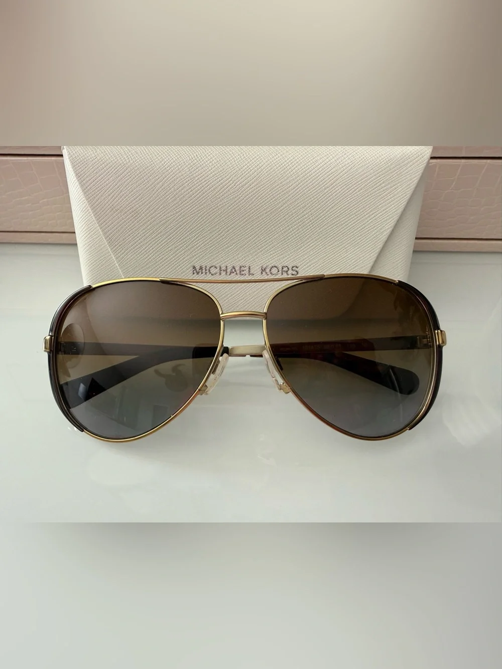 Michael Kors Gold Frame with Brown Gradient Lens Aviator Sunglasses
